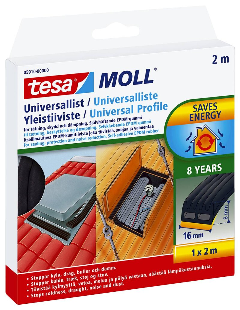 TÄTNINGSLIST 5910 UNIVERSAL TESA SVART 8MMX16MM 2M