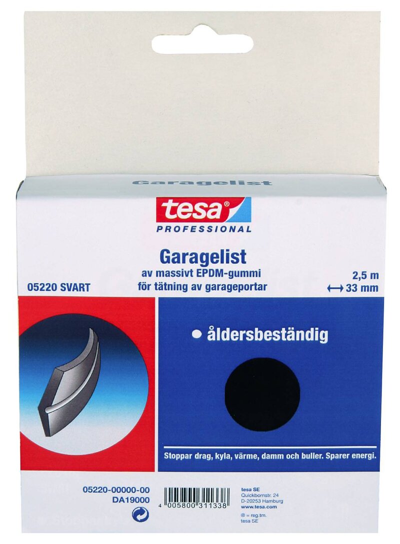 TÄTNINGSLIST 5220 TESA SVART GARAGELIST EPDM 2,5M