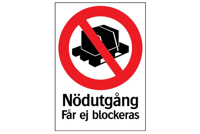 SKYLT 359714 FÖRBUD NÖDUTGÅNG FÅR EJ BLOCKERAS 210X297MM